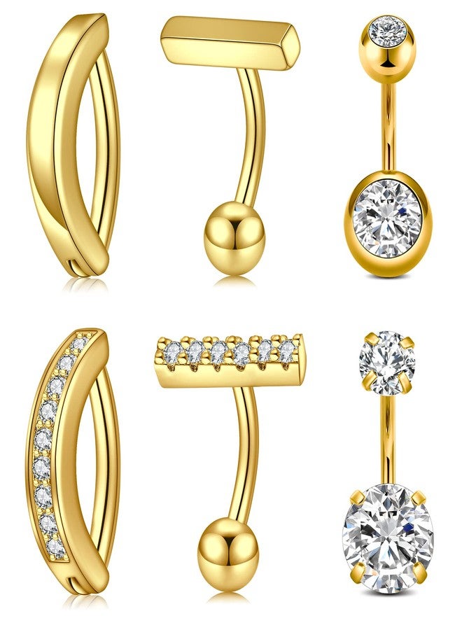 QWALIT مجموعة حلقات سرة ذهبية قصيرة من كواليت، 6 قطع، 6 مم: تصميم كلاسيكي وبسيط، مزودة بآلية ضغط، مصنوعة من الفولاذ الجراحي، عيار 14، طول 6 مم، وزن 0.009 كجم - Image 1